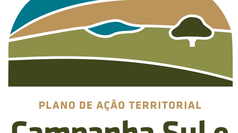identidade visual do PAT Campanha Sul e Serra do Sudeste, arcos e cores verde marrom e azul, simulando a paisagem do Pampa