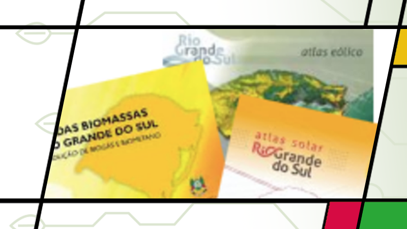 Imagem com as 3 capas dos Atlas de energias renováveis do RS