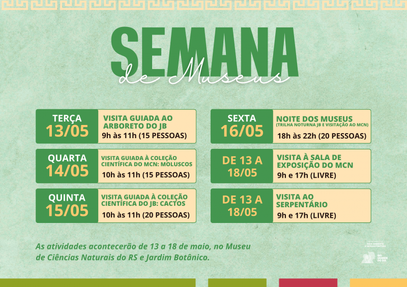 Imagem mostra o calendário de atividades promovidas pela Sema na Semana de Museus 2025